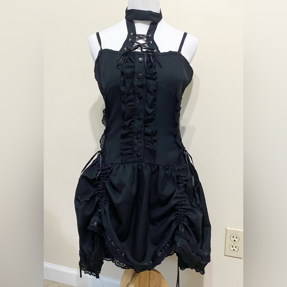 Poizen Industries Y2K Black Goth Lace Up Dress